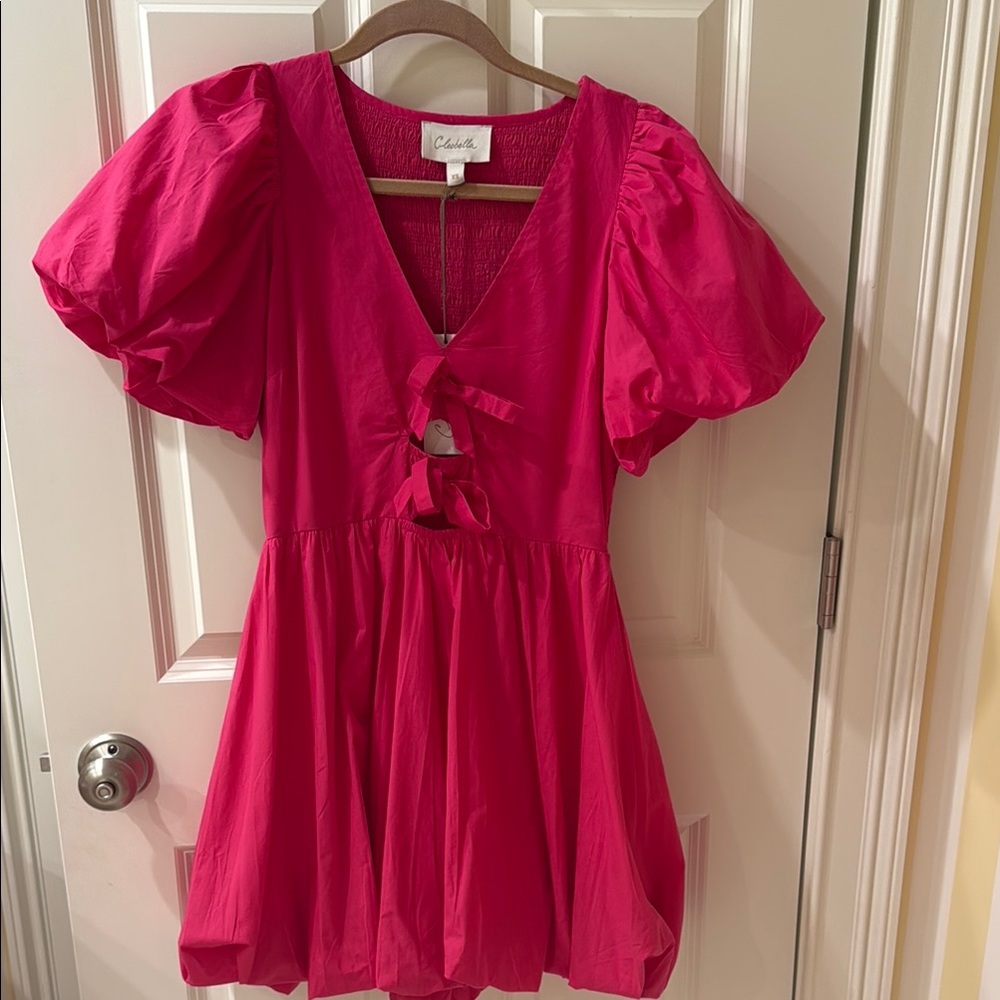 Hot Pink Puff Sleeve Dress